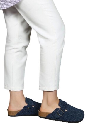 Ithal Unisex Kışlık Önü Kapalı Keçeli Günlük Sabo Ev Terliği Lacivert - Yildiz Shoes