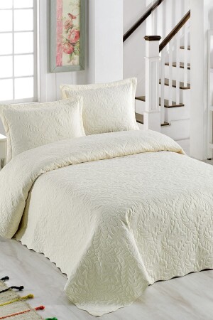 Ivy Cream Double Microfiber Quilted Bedspread Ecru - Örtüm