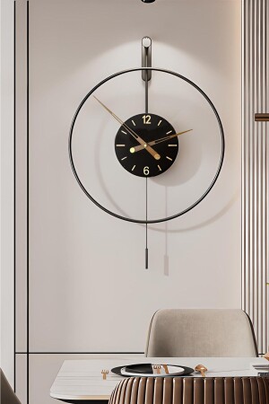 Izmir Elit Time 60 Cm Black - Modern Decorative Pendulum Metal Wall Clock - Aga Konsept