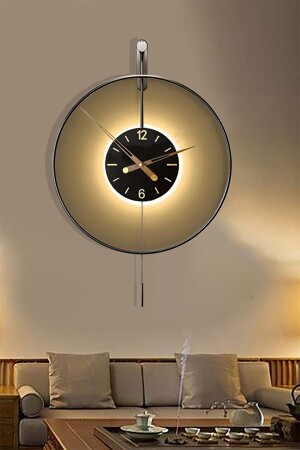 Izmir Led Time 60 Cm Black Metal, Wireless Battery Operated LED, Modern Decorative Pendulum Metal Wall Clock AGA001024005 - AGA KONSEPT