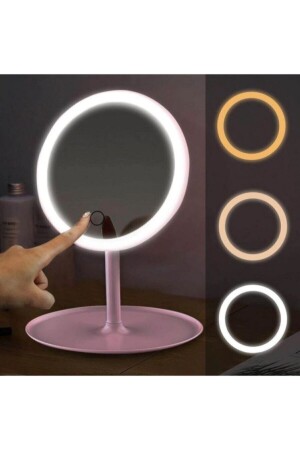 J56 Touch LED Lighted USB Rechargeable Round Table Top Makeup Mirror White - Cmt