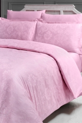 Jacquard Cotton Satin Double Duvet Cover Set Damask Pink FRZ-JKR-C. K-N. T-DAMASK-PINK - Firuze