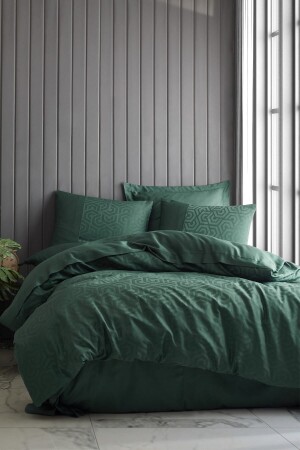 Jacquard Satin Double Duvet Cover Set Hexa Green BZMHSRLV - Cotton Box