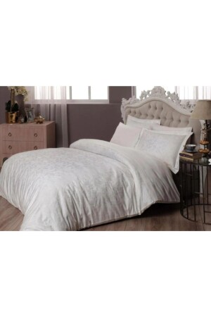 Jacquard Satin Dowry Duvet Cover Set Brinley Ecru Double 3796-02 - Taç