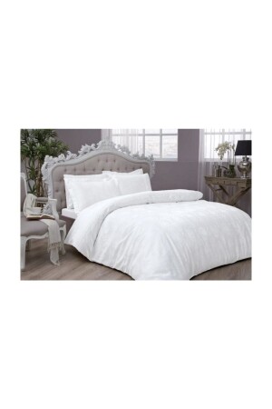 Jacquard Satin Dowry Duvet Cover Set Diana White Double 3796-03 - Taç