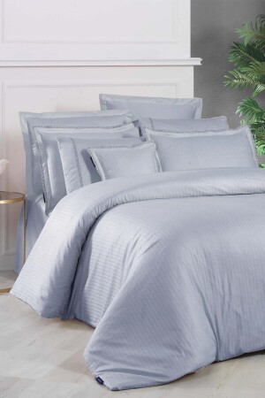Jacquard Stripe Mavi Çift Kişilik 260 Tc %100 Pamuk Saten Nevresim Takımı SAREV.3175508005 - Sarev