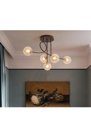 Jade Luxuriöser, moderner, schwarzer Körper, Honigglas, Wohnzimmer, Küche, Schlafzimmer, 5-teiliger Kronleuchter LAJ6874 - Fer Avize