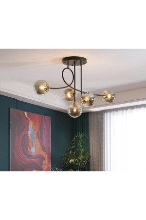 Jade Luxury Modern Black Color Body with Smoked Glass Living Room - Kitchen - Bedroom 5-Piece Chandelier LAJ6874 - Fer Avize