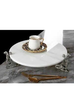 Jaguar White Marble Footed Presentation Rack Round Large Size - Silver, Marble Presentation Rack MT1319-BS - ROYAL MADEMOISELLE