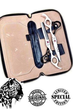 Jaguar White Series Hair Cutting Scissors Set with Leather Bag Professional Barber Hairdresser Set 6 Inch XLJ56 - Jaguar