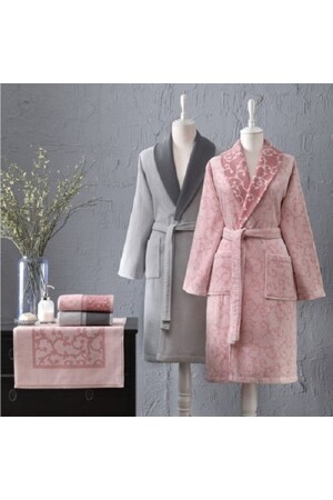 Jalen Happy Family Bathrobe Set Gray - Pink - Özdilek
