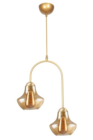Janin Fora Modern Pendant Lamp Antique Color Body Honey Glass Living Room - Kitchen - Bedroom 2 Piece Chandelier JAFO1 - Fer Avize
