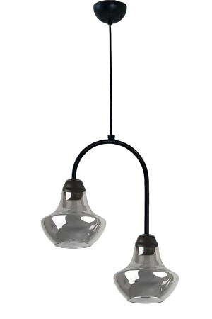 Janin Fora Modern Pendant Lamp Black Color Body Smoked Glass Living Room - Kitchen - Bedroom 2 Piece Chandelier JAFO1 - Fer Avize