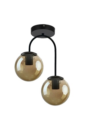 Janin Modern Living Room - Kitchen - Bedroom Plafonier Black Body Smoked Glass 2-Piece Chandelier JANİNN01 - Modavize