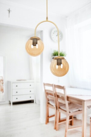 Janin Modern Pendant Lamp Antique Color Body Honey Glass Living Room - Kitchen - Bedroom 2 Piece Chandelier JANİNN02 - Fer Avize