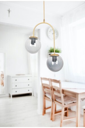 Janin Moderne Pendelleuchte, antikfarbener Körper, Rauchglas, Wohnzimmer – Küche – Schlafzimmer, 2-teiliger Kronleuchter JANİNN02 - Fer Avize