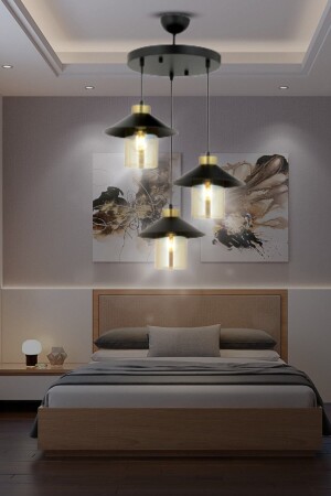 Japanese Metal 3-Piece Honey Mica Glass Modern Pendant Lamp Chandelier - Bedroom - Living Room - Kitchen - Hall Japo-N - TEKFA