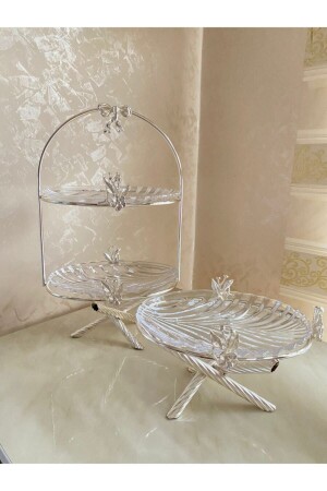 Japanese Rose Double-Decker & Single-Deck Glass Presentation Bowl will be sent as 1 single-deck and 1 double-deck. - İmren Collection