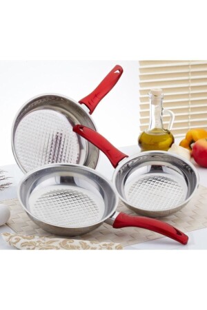 Jasmin Steel Pan Set 3 Pieces 16cm 18cm 20cm GÜL2203 - Gülsan