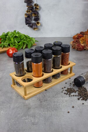 Jasmine 10-Piece Spice Set, 10-Piece Spice Set with Wooden Stand - KukiWood