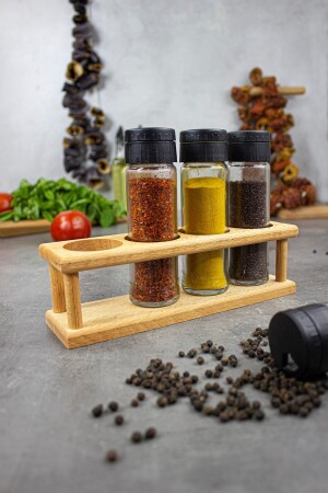 Jasmine 4'lü Baharatlık Takımı, Ahşap Standlı 4'lü Baharatlık Seti Jasmine 03 - KukiWood