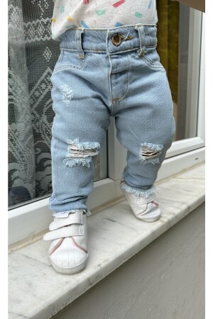 Jeans-Jeanshose für Kinder mit zerrissenen und ausgeschnittenen Details und verstellbarem elastischem Bund - Minny Max