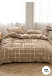 Jersey Golden Kare Çizgi Çarşafı Lastikli Çİft Kişilik Nevresim Takımı BEJ0210639 02144451118894528 - Sheri Home