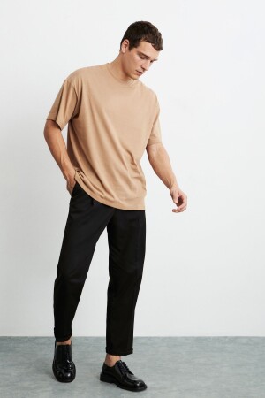 Jett Erkek Oversize Fit %100 Pamuk Kalın Dokulu Kahverengi T-shirt - Grimelange