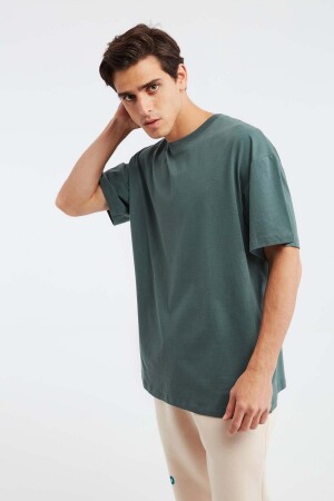 Jett Erkek Oversize Fit %100 Pamuk Kalın Dokulu Koyu Yeşil T-shirt - Grimelange