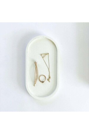 Jewelry Plate Decorative Bohemian Jewelry Organizer Organizer Concrete Tray White - Robertasarım
