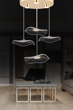 Jolie 4-teiliger runder 3-farbiger 39-Watt-Gold-Kristall-LED-Kronleuchter für modernes Wohnzimmer, Flur, Flur - Apliqa
