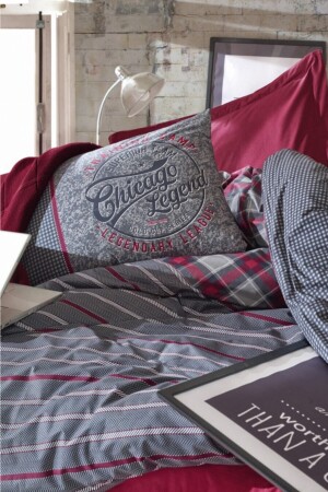 Jonas - Claret Red Maskulines Doppel-Bettbezug-Set CTN-MSC-Rf-Ç. K-N. T-Jonas-Claret rot - Cotton Box