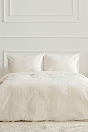 Josef Ecru Striped Satin Double Duvet Cover Set 200. 22. 05. 0130 - Karaca Home