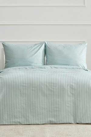 Josef Mint Striped Satin Double Duvet Cover Set - Karaca Home