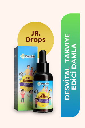 JR Drops Takviye Edici Damla 50 ml - Ginkgo Biloba, Gotu Kola, Sibirya Ginsengi İçeren Çocuk Bitkisel Takviye Edici Gıda - Desvital