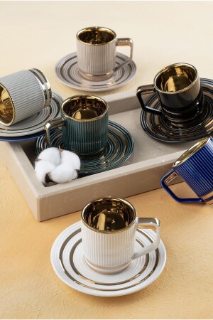 Julia Line Muster Goldvergoldete Farbe 90 ml Porzellan-Kaffeetassen-Set für 6 Personen 0094 KAI-22-0094/12 - ACAR