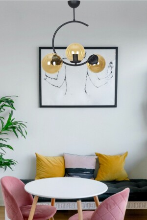 Julia Special Design Crescent Model Black Color Honey Glass Living Room - Kitchen - Bedroom 3-Piece Chandelier JLİ25 - Fer Avize