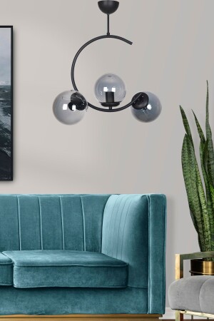 Julia Special Design Crescent Model Black Color Smoked Glass Living Room - Kitchen - Bedroom 3-Piece Chandelier JLİ25 - Fer Avize