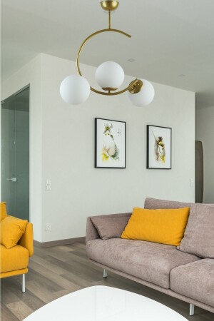 Julia Special Design Living Room - Kitchen - Bedroom Gold Antique Color 3-Piece Chandelier with White Glass JULL446 - Modavize
