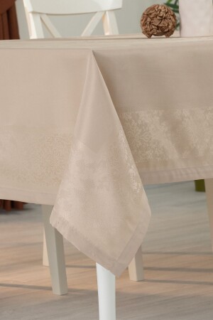 Jumbo Jacquard Board Pattern Stain-Proof Jacquard 150x220 Cm Luxury 8-Person Tablecloth Beige - Tropikhome