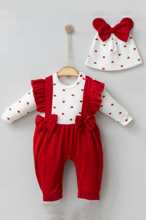 Jumpsuit-Set mit Schleife und Hut mit Herzmuster - Cherub Baby