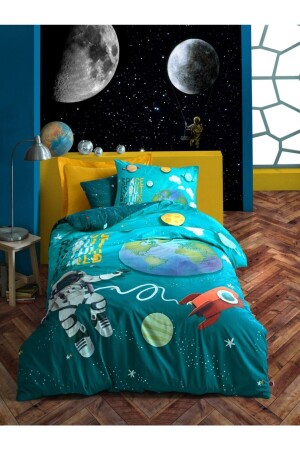 Junior-Einzelbettbezug-Set (elastisches Laken)Little Astronaut 100 % Baumwolle Ranforce LITTLE ASTRONAUT - Cotton Box