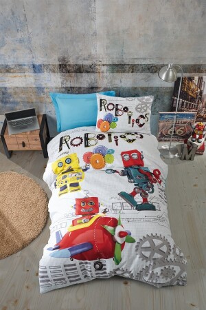 Junior Single Duvet Cover Set Robot Blue 8680108053997 - Cotton Box