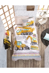 Junior Tek Kişilik Lastikli Çarşaflı Nevresim Takımı Track Turkuaz DGDK8539 - Cotton Box