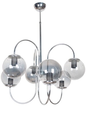 Jupiter Modern Luxury Design Chrome Color Case Smoked Glass Pendant Lamp Living Room - Kitchen - Bedroom 6-Piece Chandelier JPTR88 - Fer Avize
