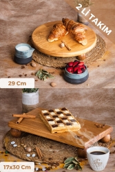 Justwood 2 Li Risus Top Ayaklı 29 Cm Ve 17x30 Cm Ahşap Dikdörtgen Pasta Sunum Servis Tabağı Seti GW007 - kitchen trend