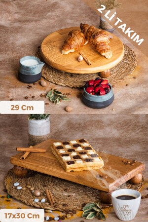 Justwood 2 Li Risus Top Footed 29 Cm and 17x30 Cm Wooden Rectangular Cake Presentation Serving Plate Set GW007 - kitchen trend