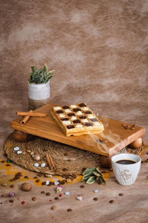 Justwood Risus Top Footed 17x30 Cm Wooden Rectangular Cake Presentation Serving Plate - Kitchen Trend