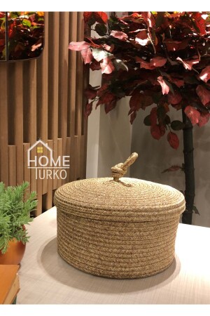 Jüt, Hasır Kapaklı Sepet , El Dokuması, Çok Amaçlı Depolama Mutfak Sepeti, Banyo Sepeti. HTSEPET-E001 - HomeTurko