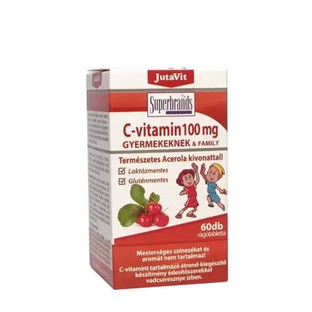 JutaVit Vitamin C 100 mg with Natural Acerola Extract For Kids (60 Chewables, Wild Cherry) - JutaVit